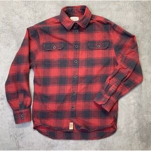 JACHS Men's Brawny Flannel Shirt Red Black Plaid Lumberjack Outdoors Camping "M"